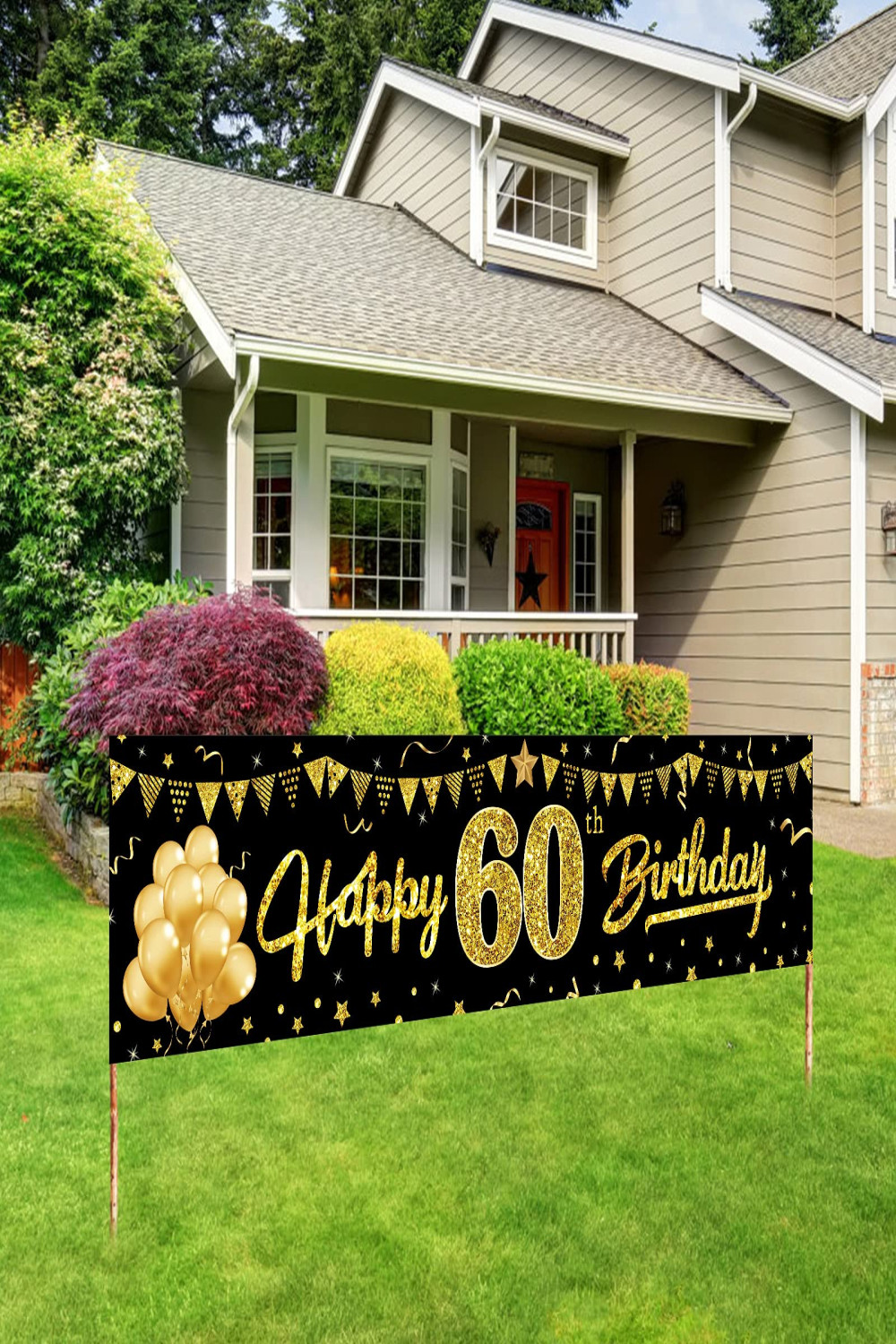 Happy th Birthday Banner Decorations for Men Women, Black Gold   Birthday Sign Party Supplies for Yard, Funny Sixty Birthday Party Backdrop  Decor