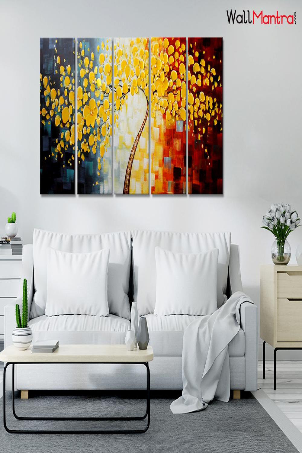 Yellow Tree Painting on Canvas Wall Hanging for Living Room
