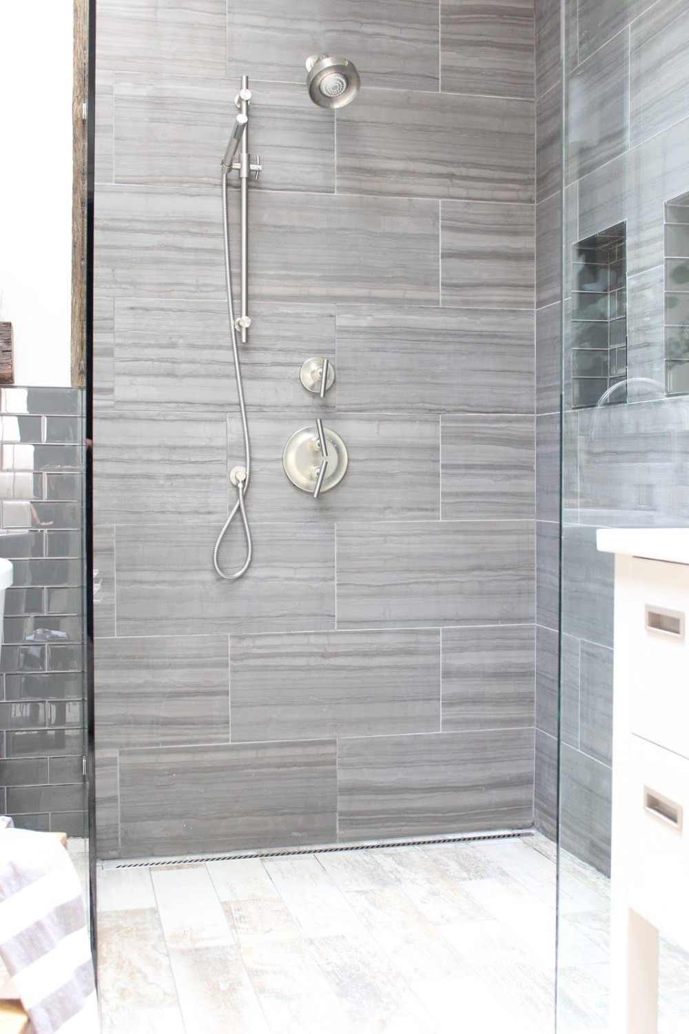 BEFORE AND AFTER  Gray shower tile, Bathroom tile designs, Modern