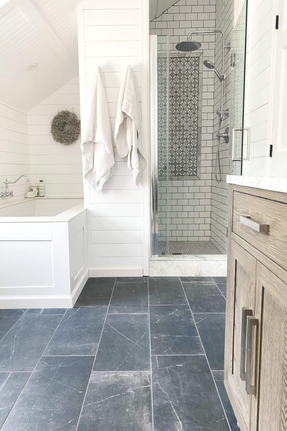 DIY Elegant Farmhouse Master Bathroom Shower Tile & Floor Ideas