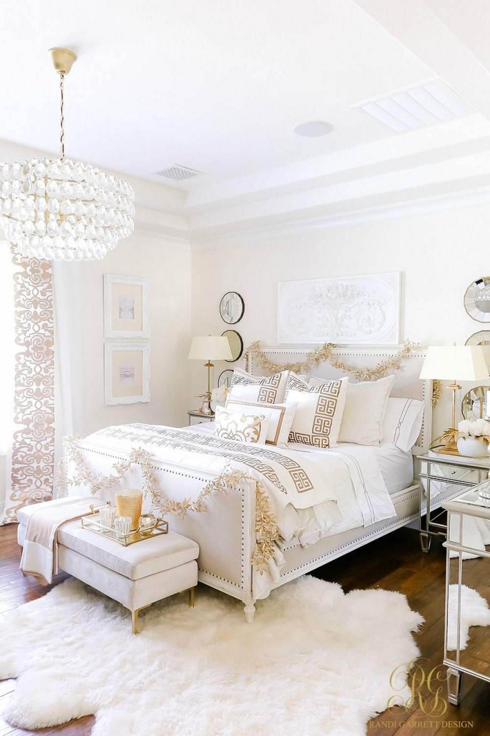 Elegant White and Gold Christmas Bedroom Tour - Randi Garrett