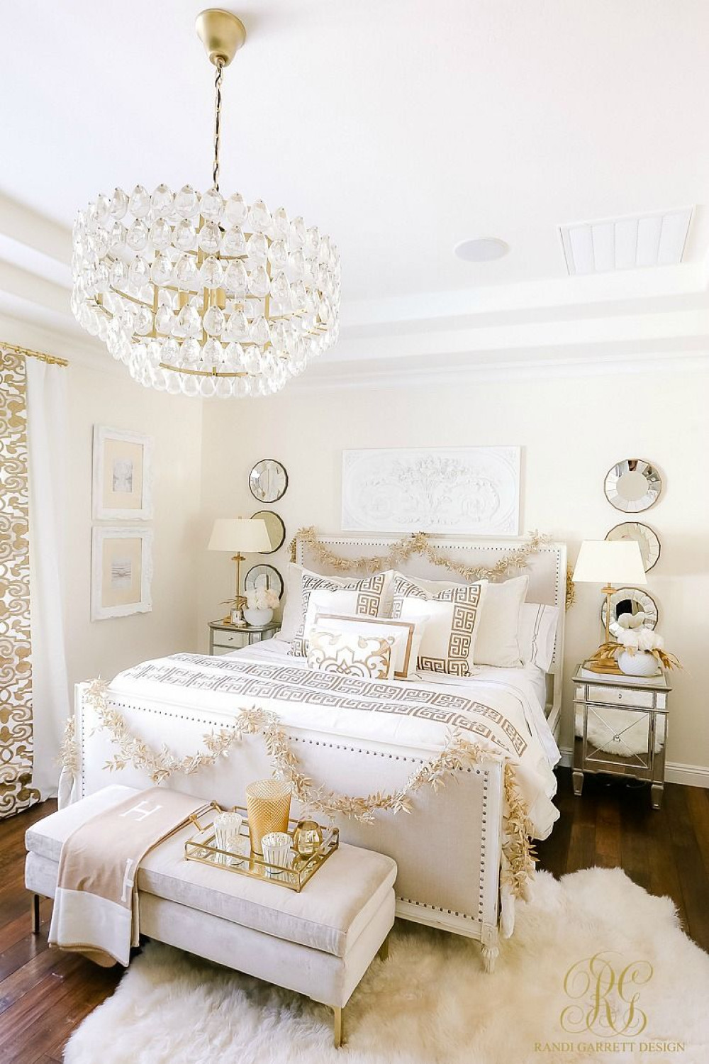 Elegant White and Gold Christmas Bedroom Tour - Randi Garrett