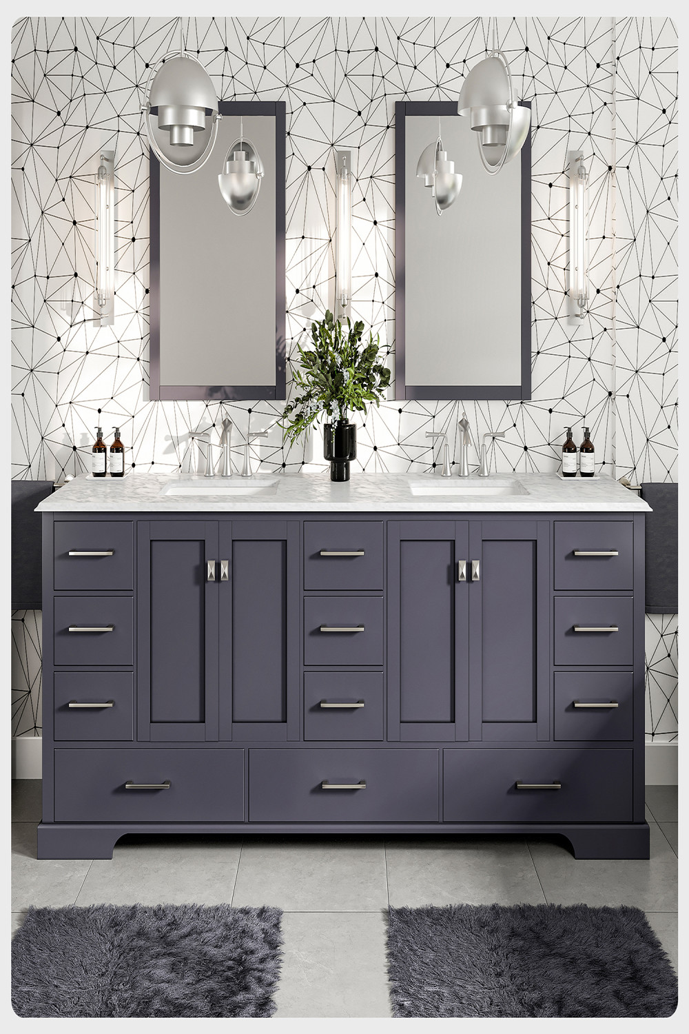 Eviva Storehouse  Inch Dark Grey Bathroom Vanity with Laxurious White  Carrera Counter-top