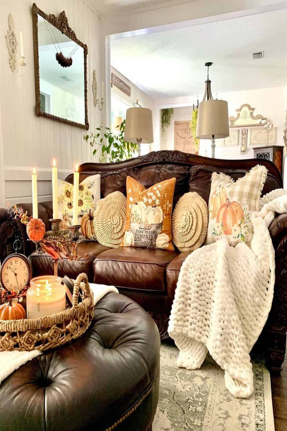 Farmhouse Living Rooms With Brown Couches