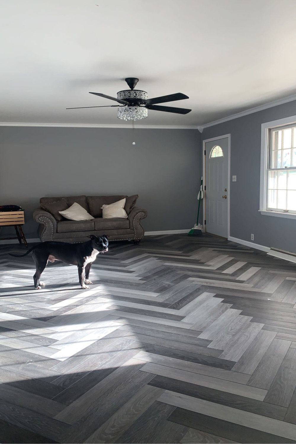 Gray Herringbone Flooring - Luxurious Living Room