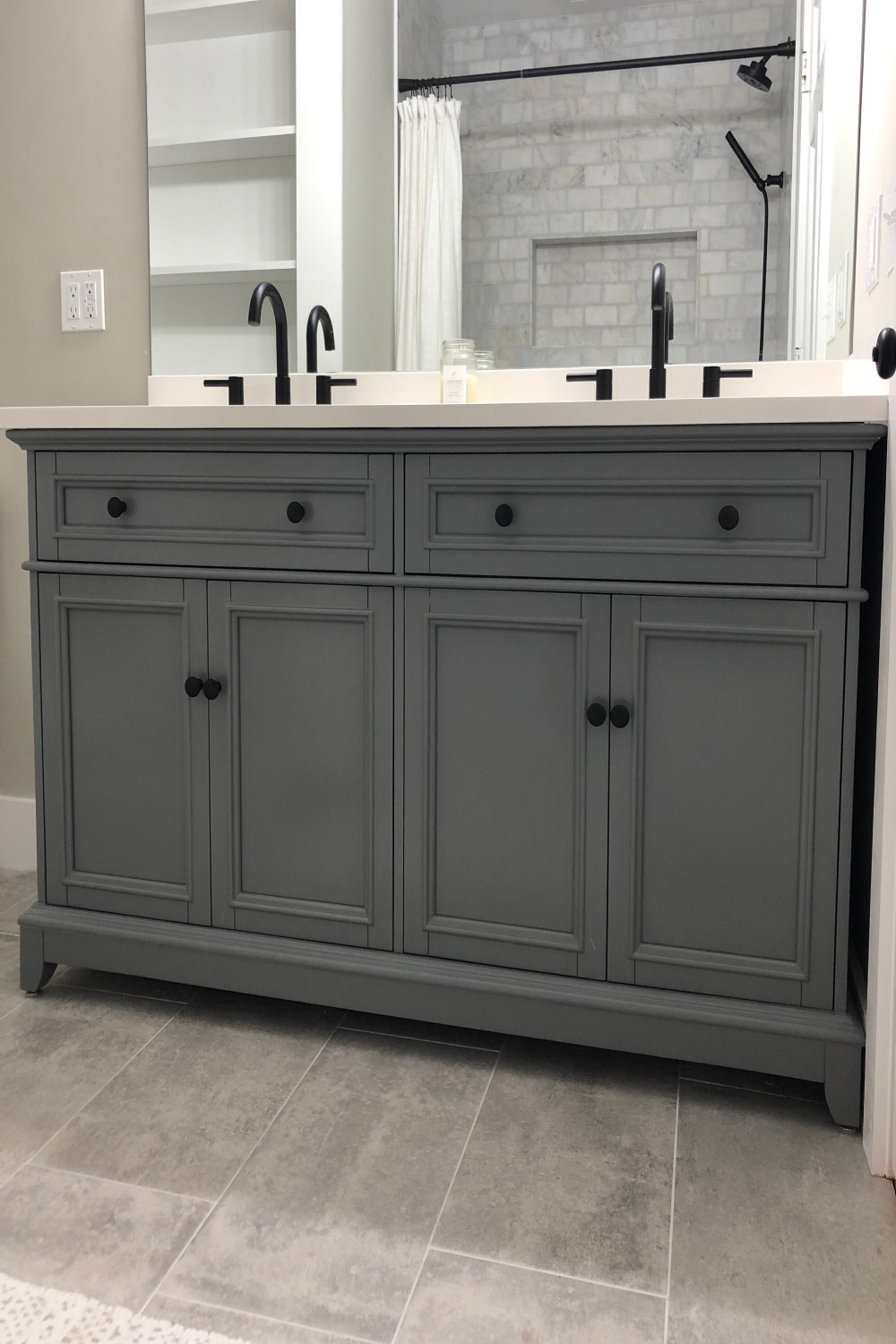Gray Vanity With Matte Black Hardware  Bathroom vanity designs
