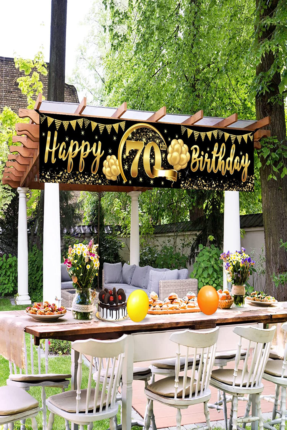 Happy th Birthday Banner Decorations for Women Men Black Gold th  Birthday Party  Year Old Birthday Party Sign Decor