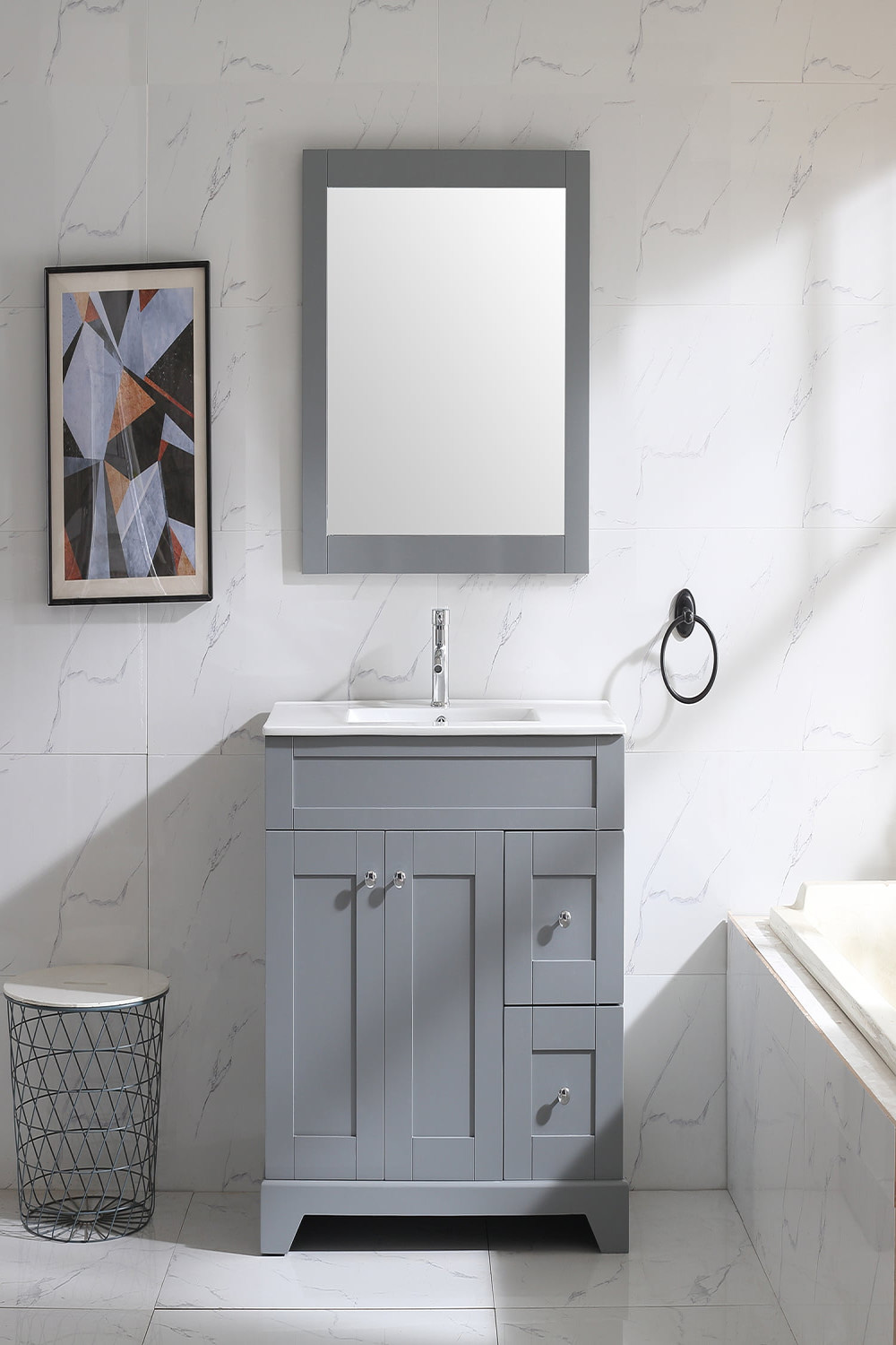 Wonline  Inch Bathroom Vanity Gray Bathroom Vanities with Mirror Free  Standing with  Soft Closing Doors Vanity Only